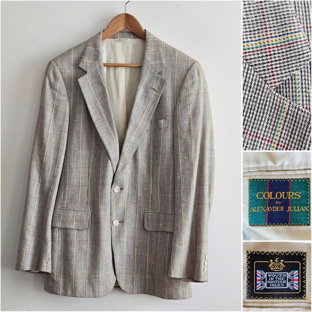 Vintage Colours by Alexander Julian Windowpane Weed Tweed Blazer Union Made USA